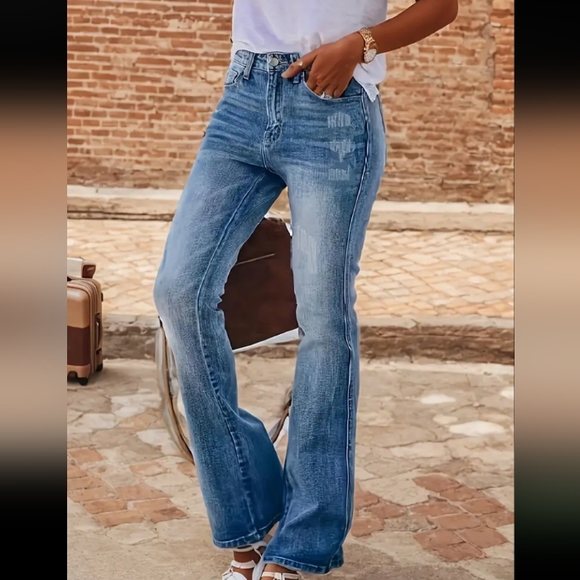 #4038 High Stretch Bootcut Chic Washed Denim Jeans - Picture 3 of 16